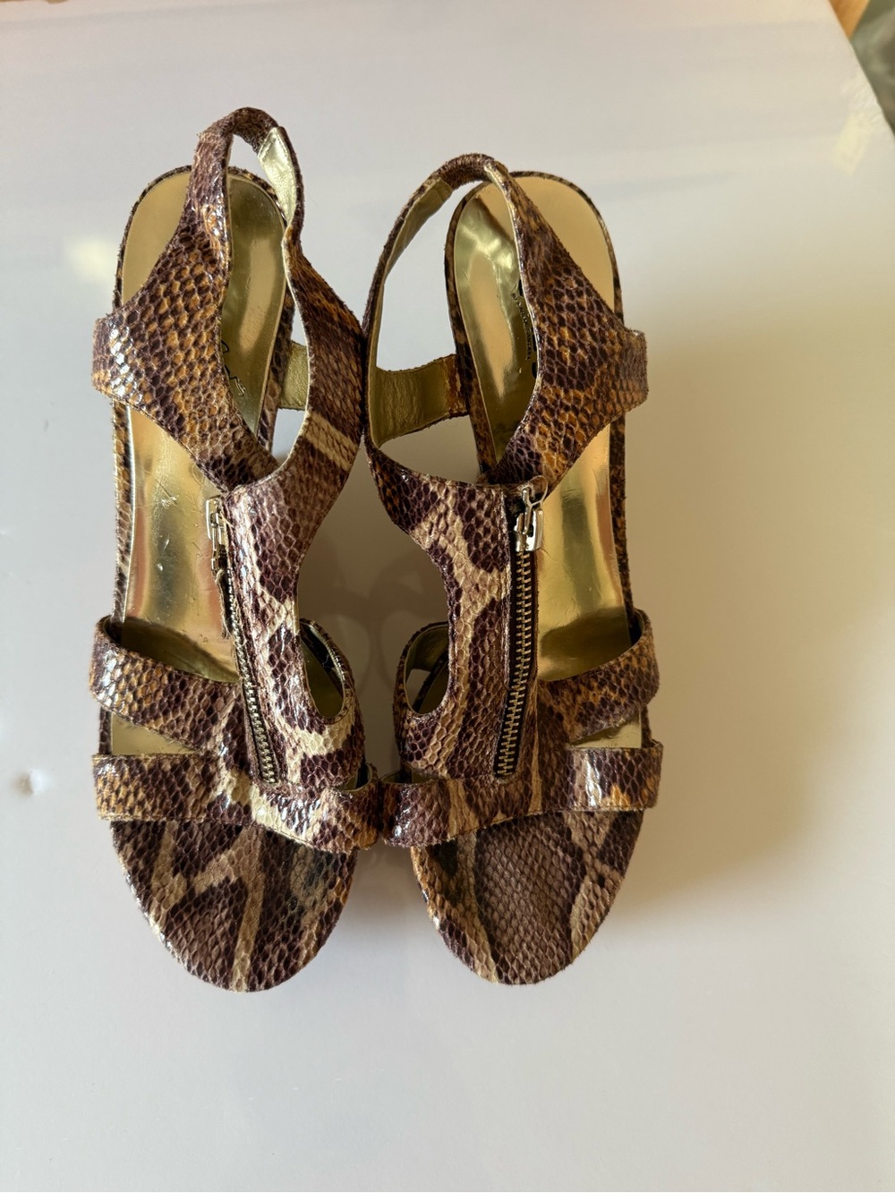 Carlos Santana Y2K Brown Snake-Print Slingback Heels